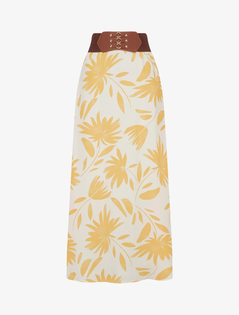 Jupe longue imprimé floral à taille fantaisie - Jaune