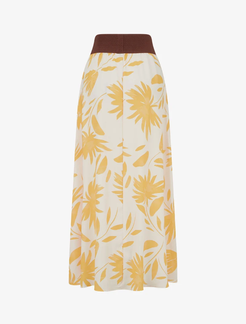 Jupe longue imprimé floral à taille fantaisie - Jaune