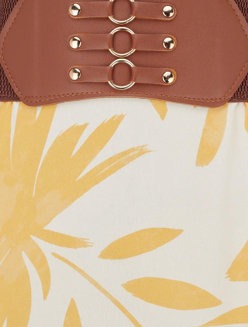 Jupe longue imprimé floral à taille fantaisie - Jaune