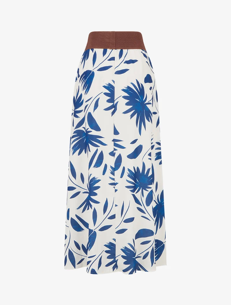 Jupe longue imprimé floral à taille fantaisie - Bleu foncé