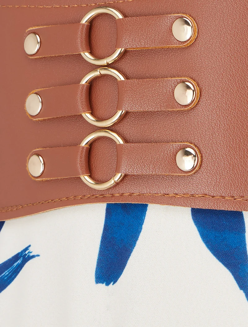 Jupe longue imprimé floral à taille fantaisie - Bleu foncé