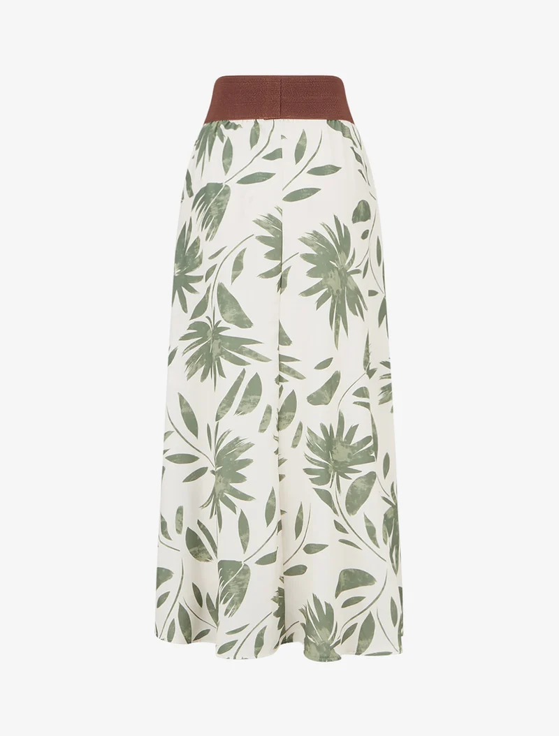 Jupe longue imprimé floral à taille fantaisie - Kaki
