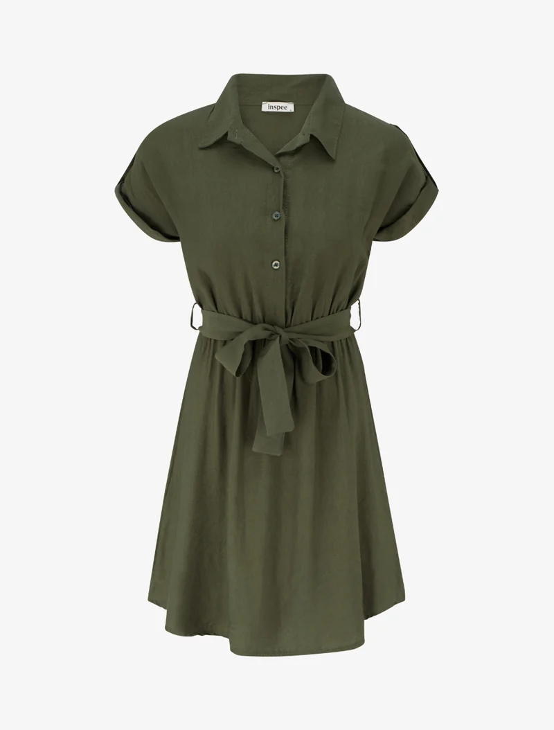 Robe chemise à manches courtes - Kaki