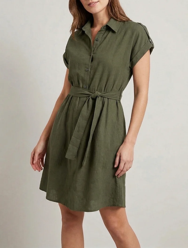 Robe chemise à manches courtes - Kaki