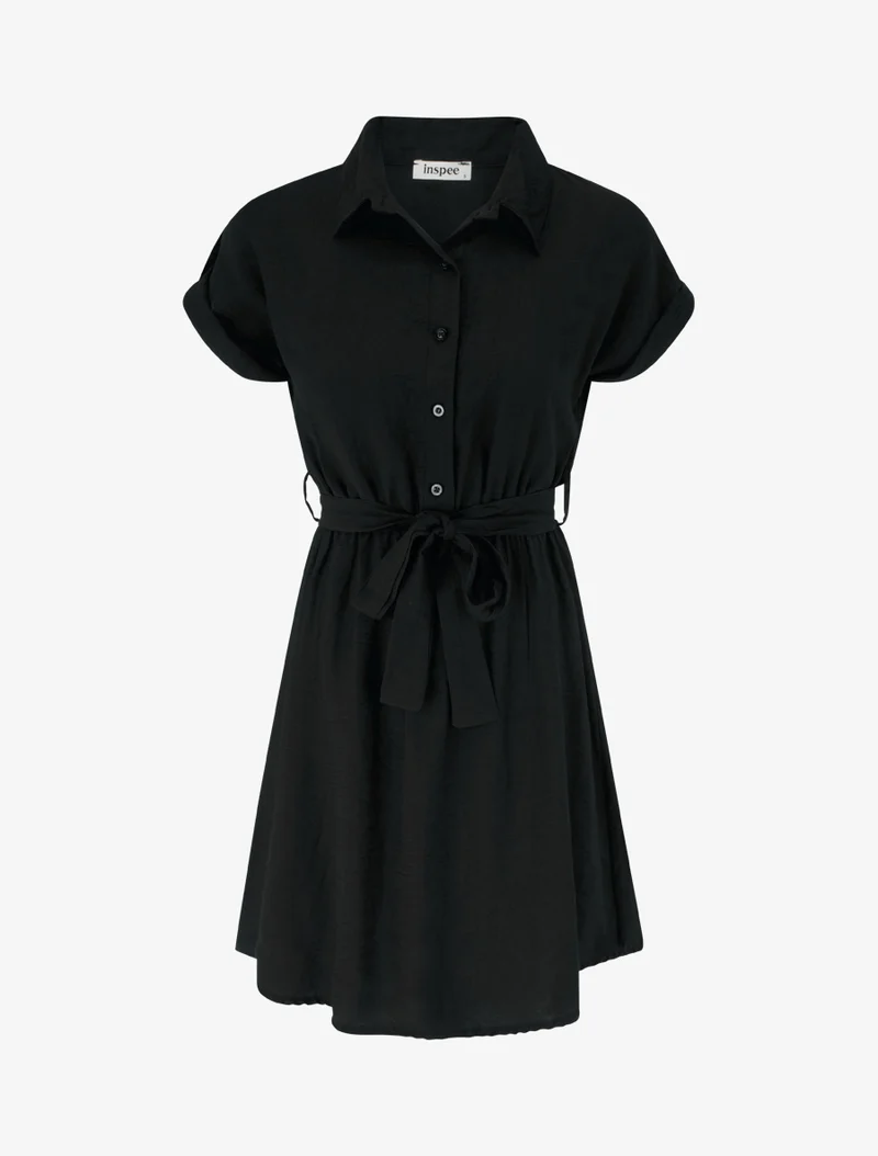 Robe chemise à manches courtes - Noir