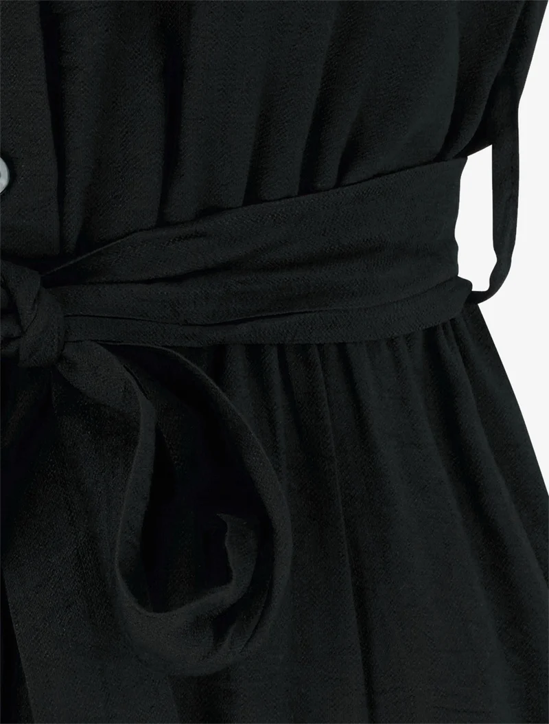 Robe chemise à manches courtes - Noir
