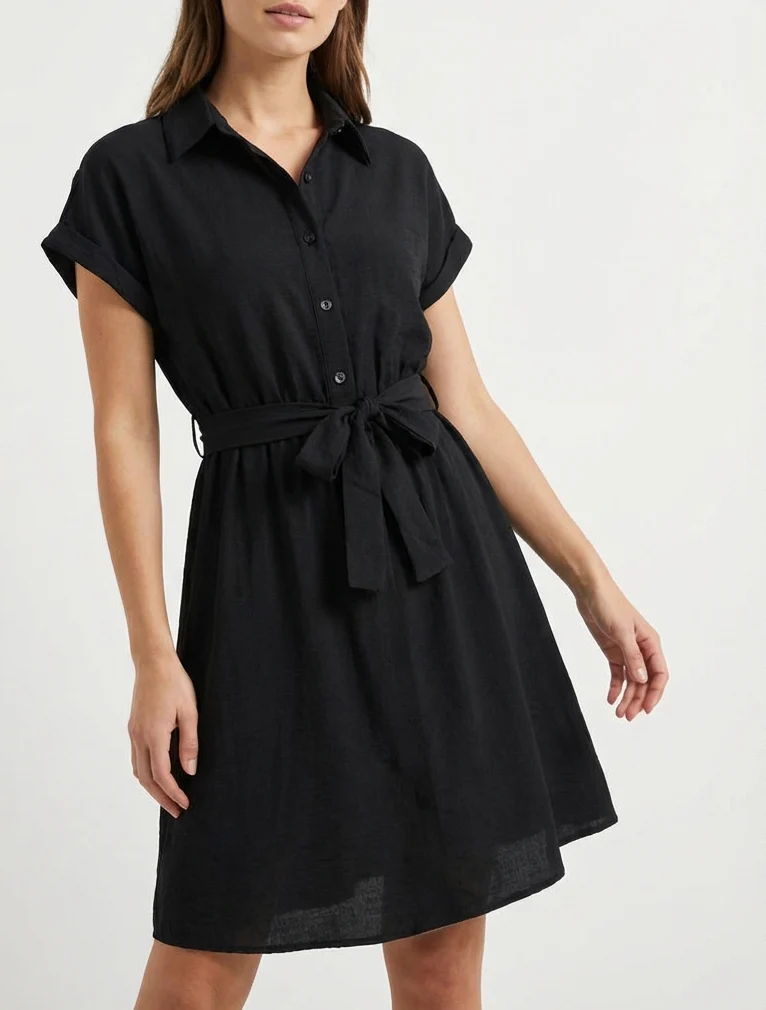 Robe chemise à manches courtes - Noir