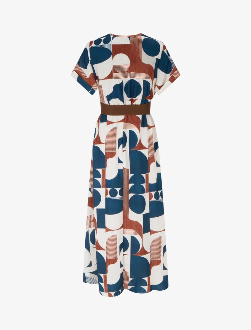 Robe longue manches courtes imprimé graphique - Bleu canard
