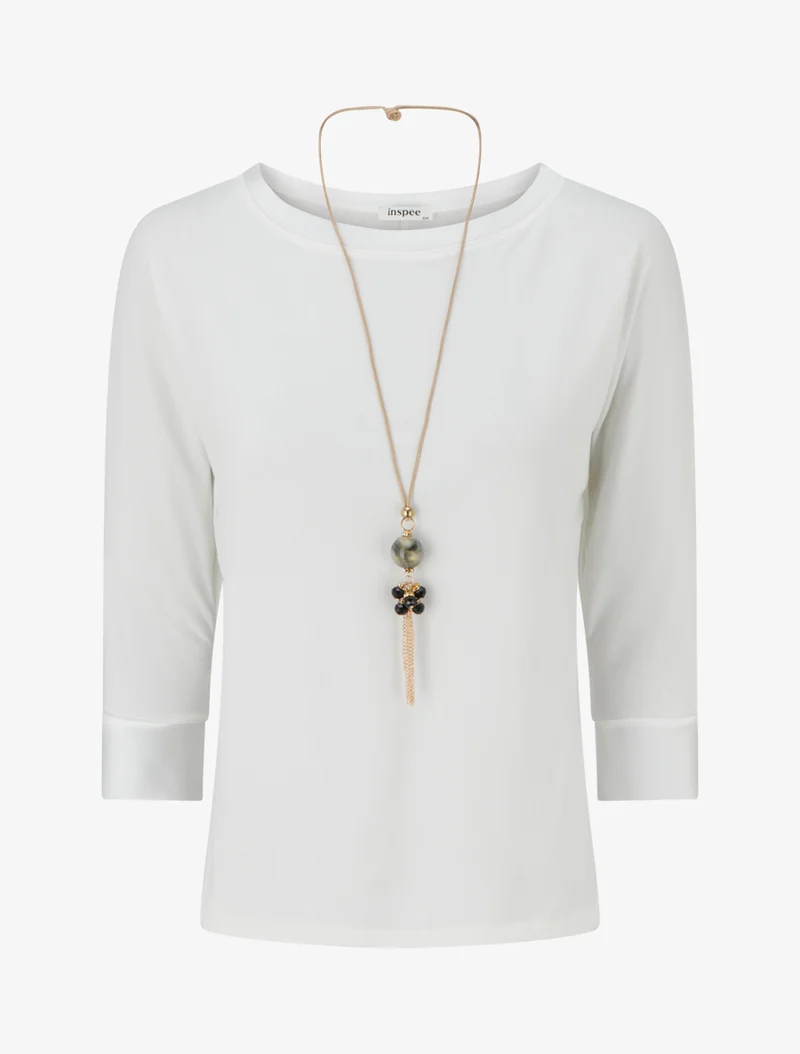 Top uni à empiècement en satin - Blanc