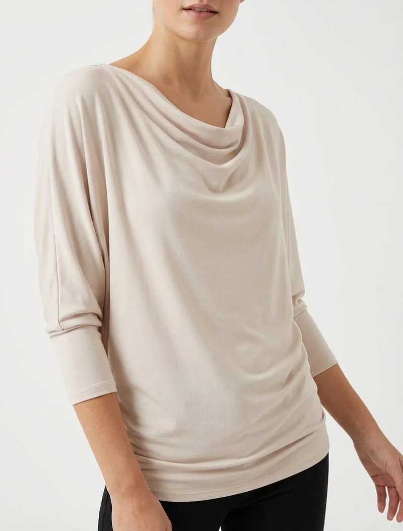 Top fluide à manches 3/4 chauve-souris - Beige