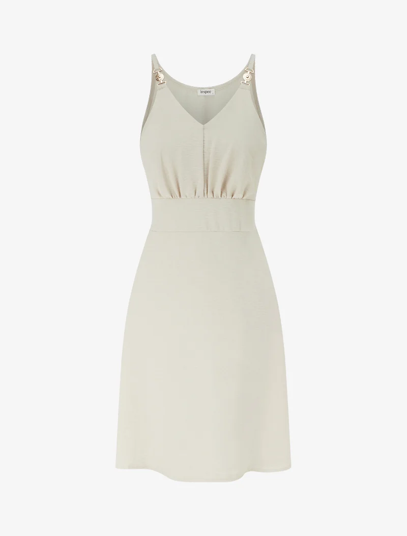 Robe évasée à bretelles bijoux - Beige