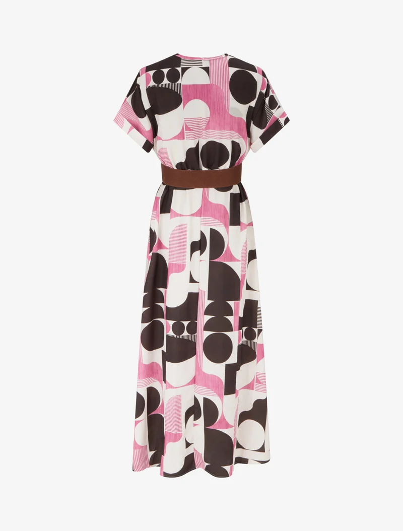 Robe longue manches courtes imprimé graphique - Marron