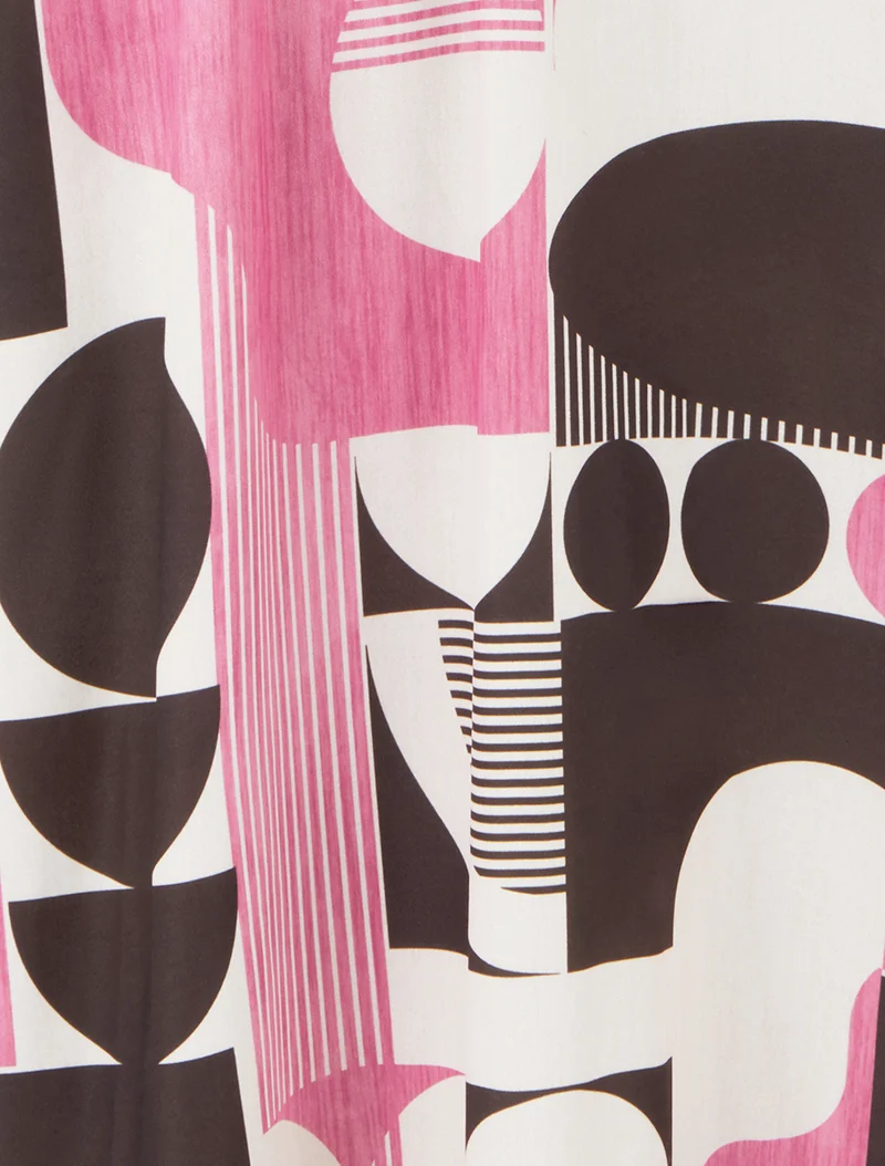 Robe longue manches courtes imprimé graphique - Marron