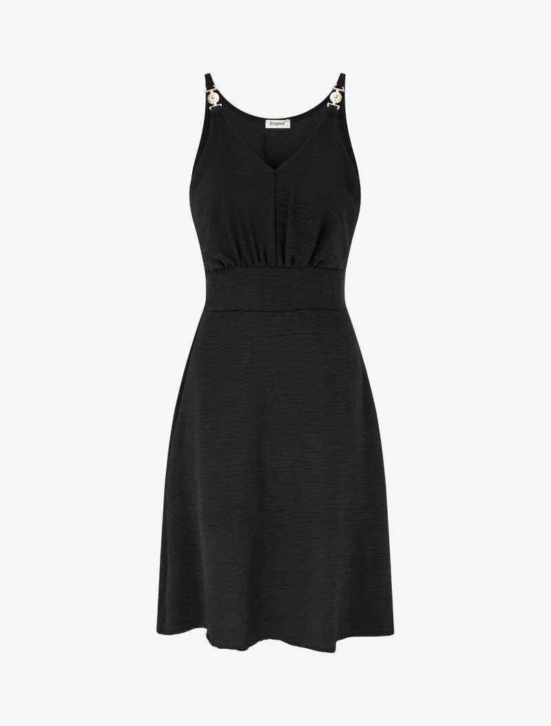 Robe évasée à bretelles bijoux - Noir