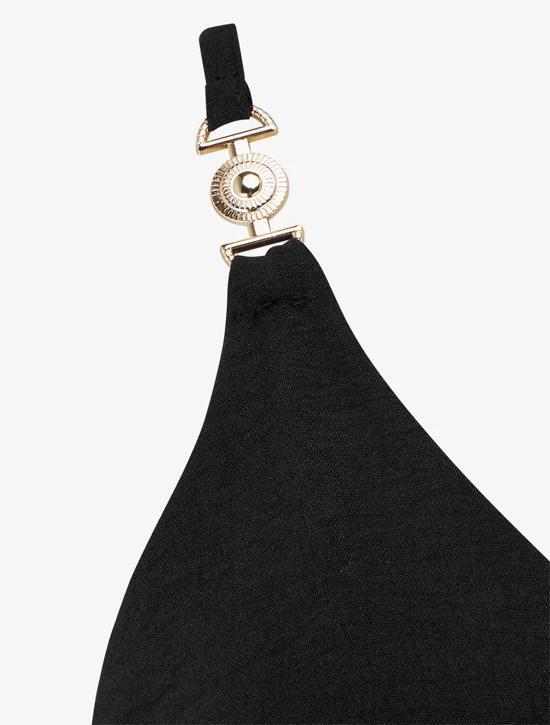 Robe évasée à bretelles bijoux - Noir