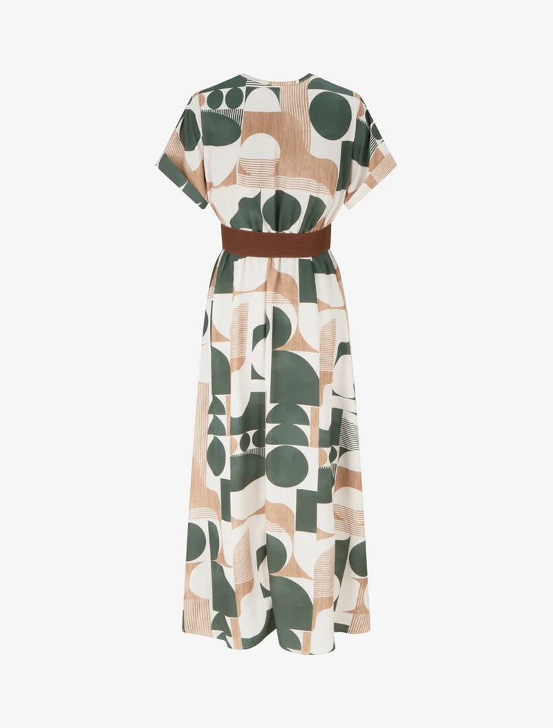 Robe longue manches courtes imprimé graphique - Kaki