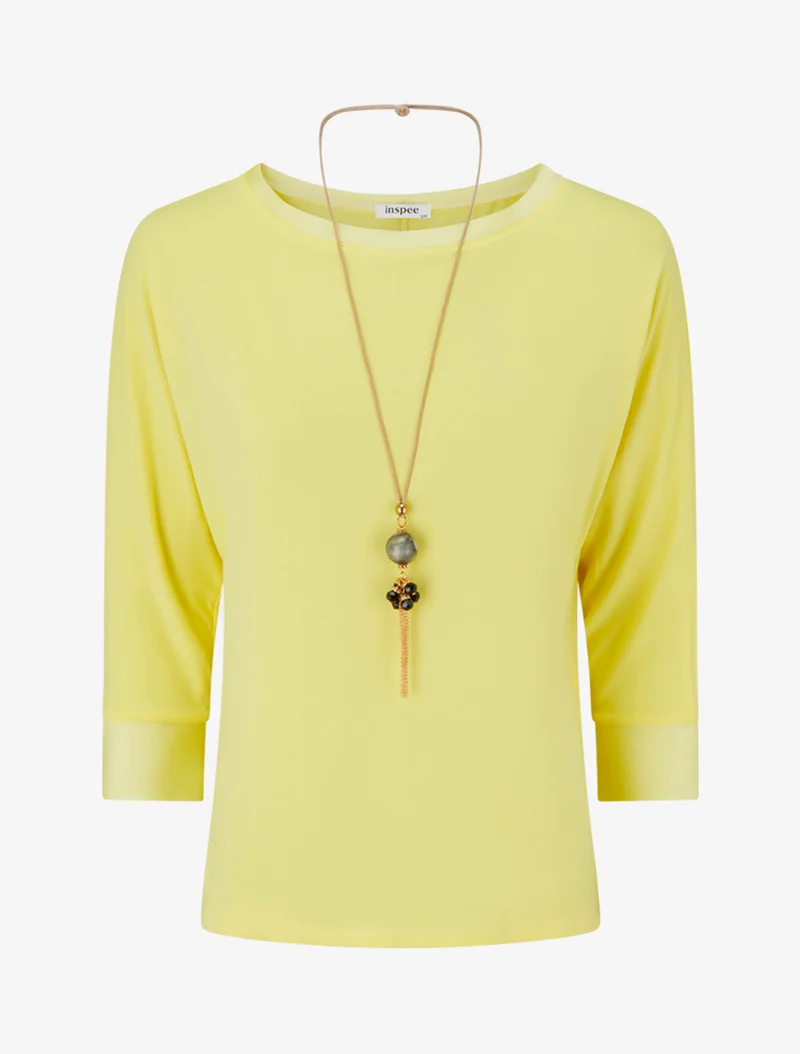 Top uni à empiècement en satin - Jaune citron