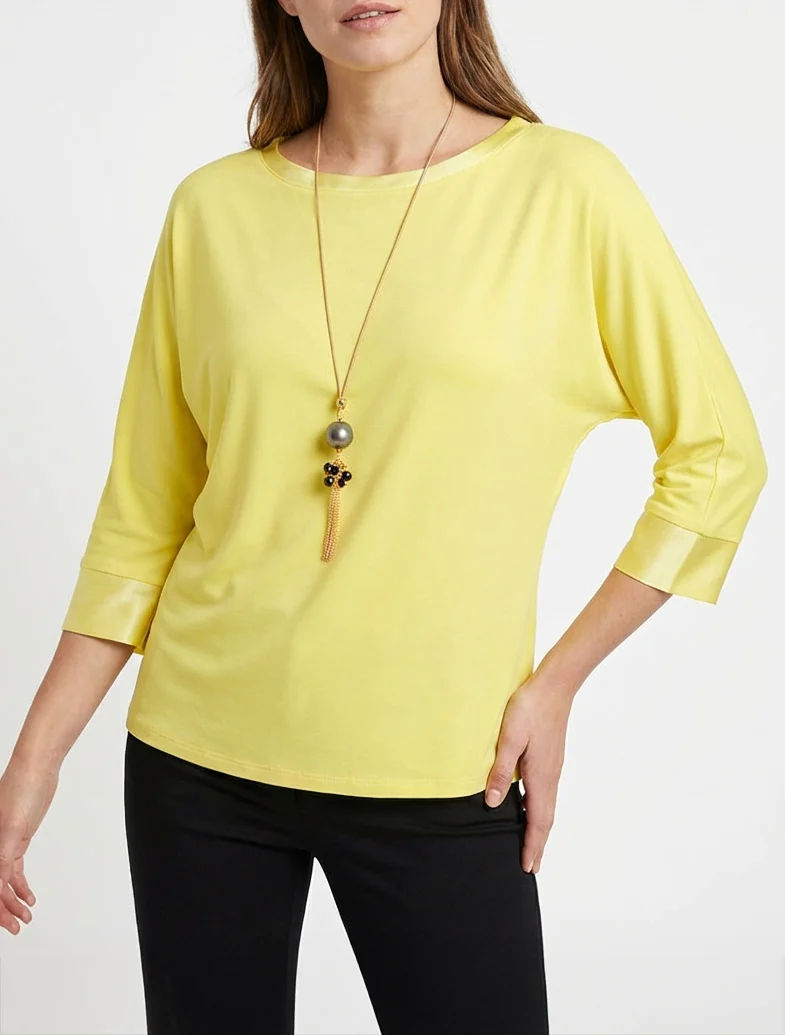 Top uni à empiècement en satin - Jaune citron