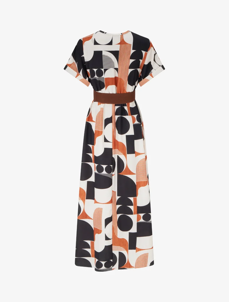 Robe longue manches courtes imprimé graphique - Noir