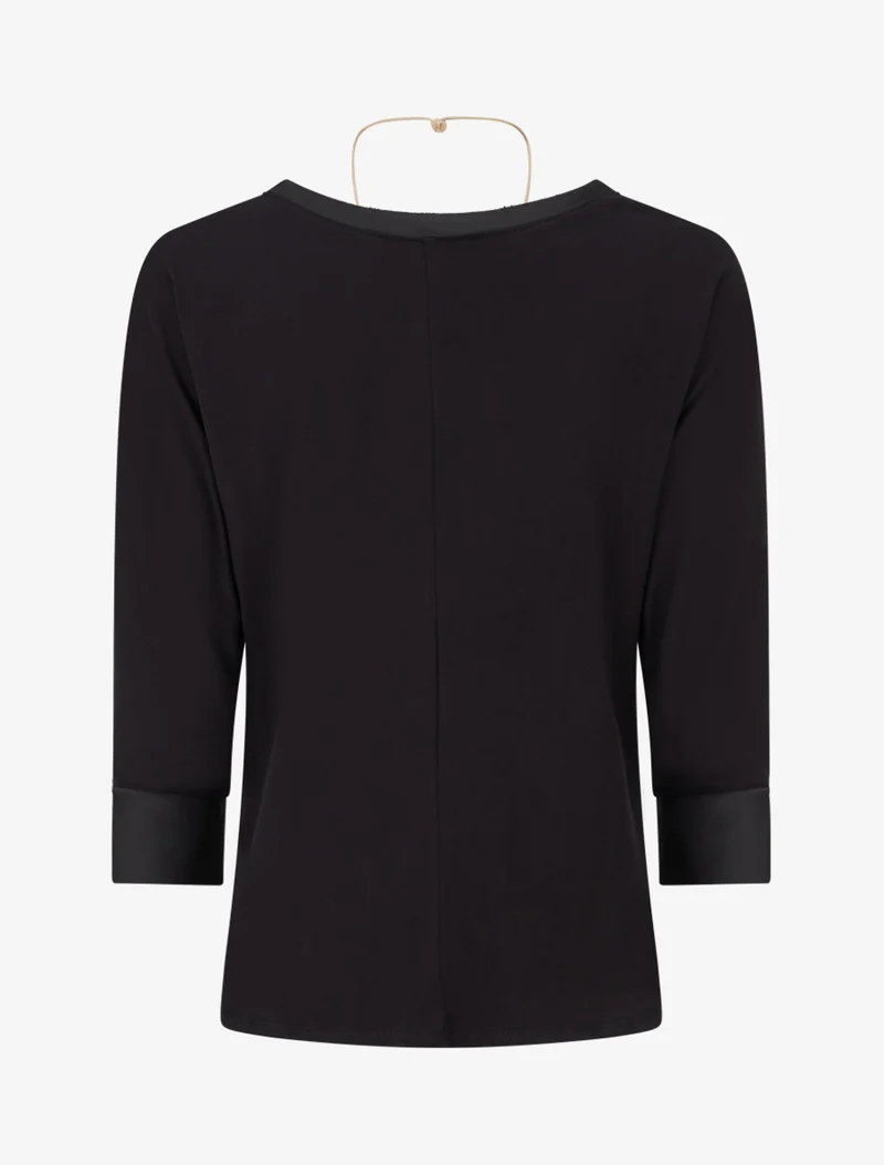 Top uni à empiècement en satin - Noir