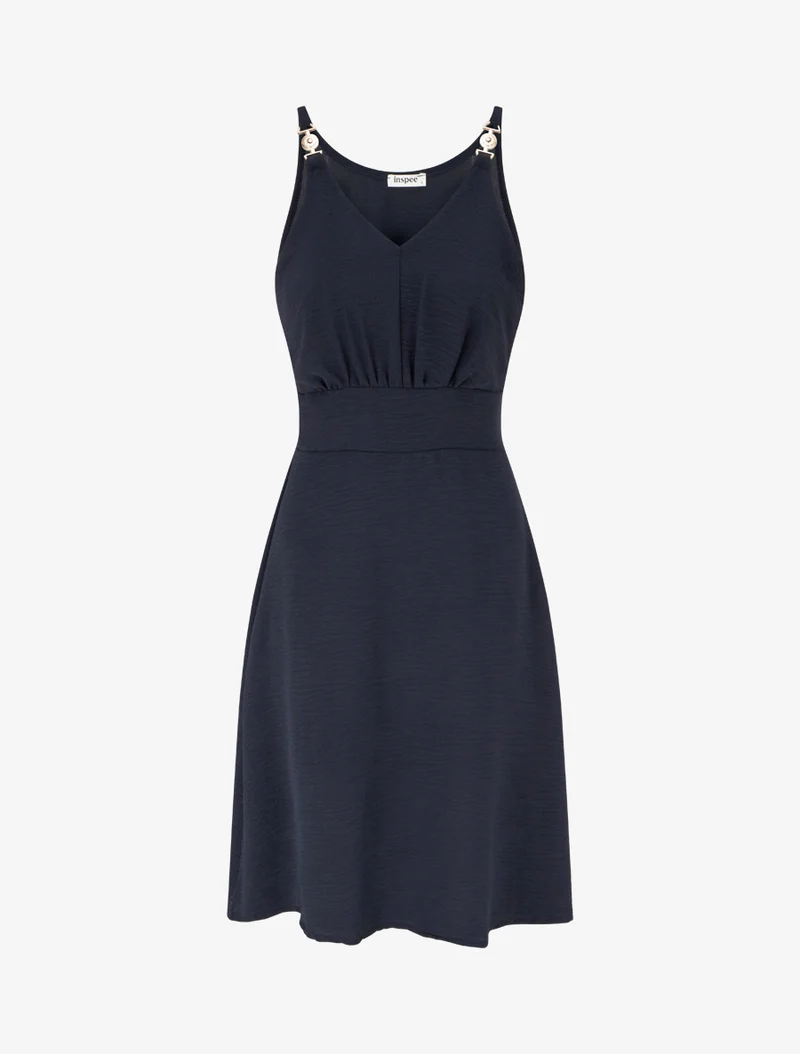 Robe évasée à bretelles bijoux - Marine