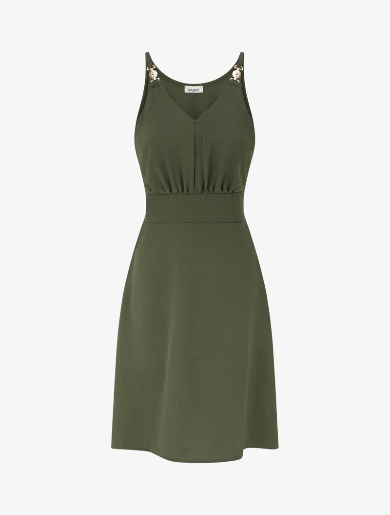 Robe évasée à bretelles bijoux - Kaki