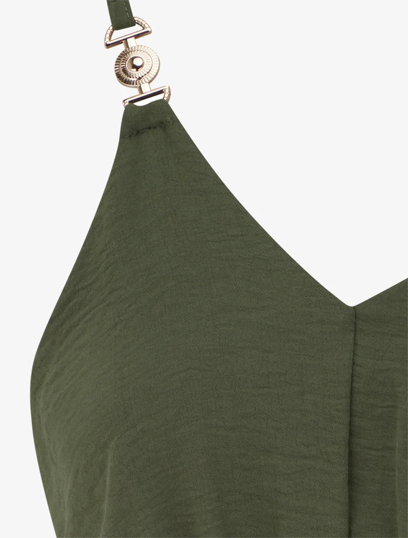 Robe évasée à bretelles bijoux - Kaki