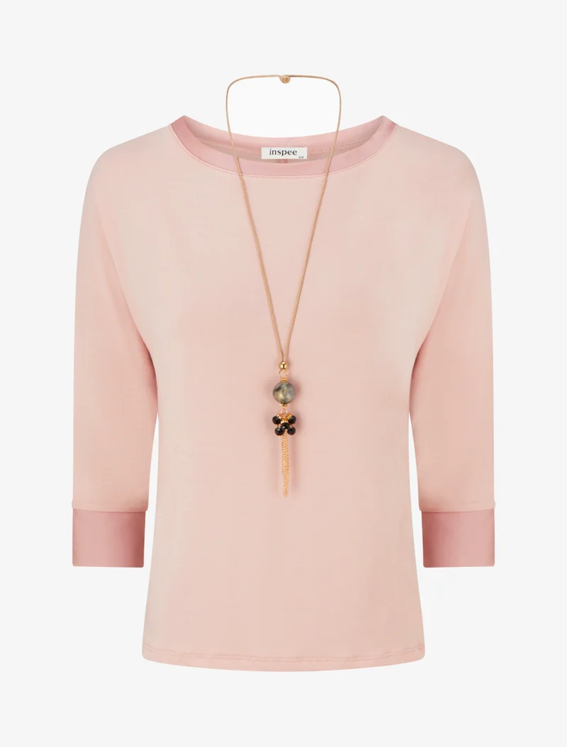 Top uni à empiècement en satin - Rose
