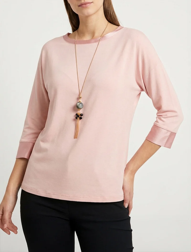 Top uni à empiècement en satin - Rose