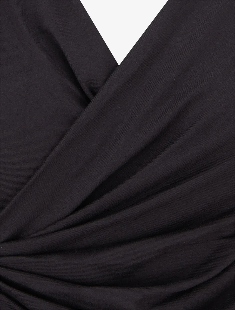 Top uni à col cache-coeur - Noir