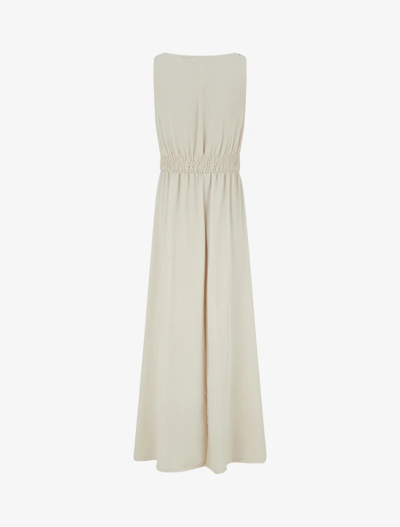 Robe longue évasée à bretelles perlées - Beige
