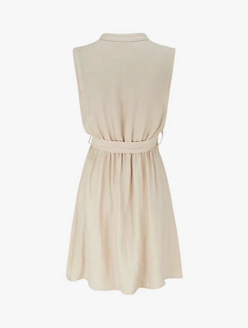Robe mi-longue boutonnée sans manches - Beige