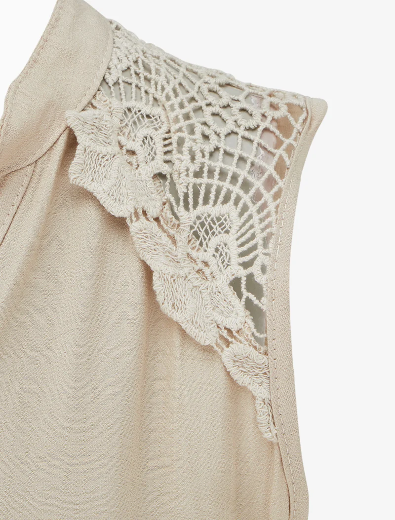Robe mi-longue boutonnée sans manches - Beige