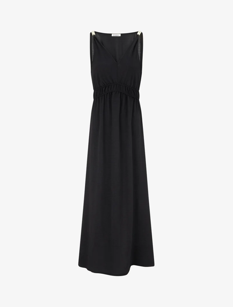 Robe longue évasée à bretelles perlées - Noir
