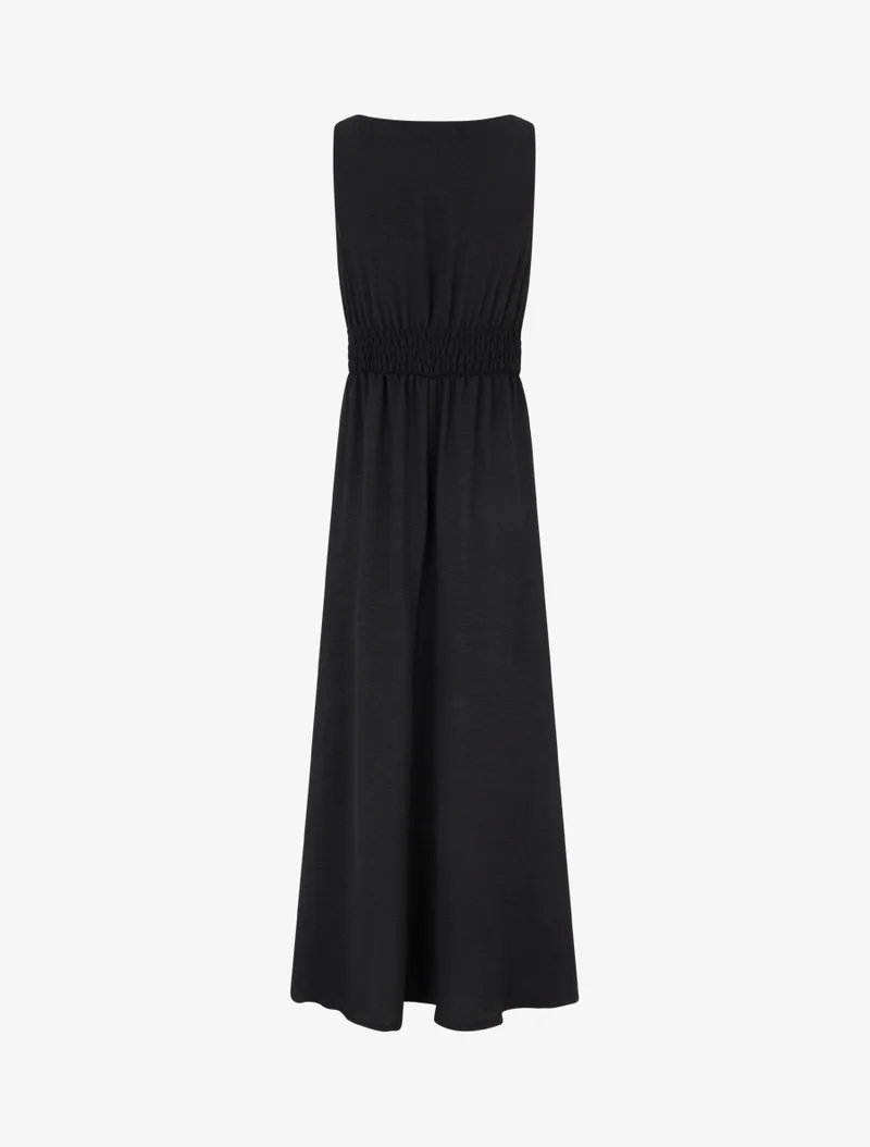 Robe longue évasée à bretelles perlées - Noir