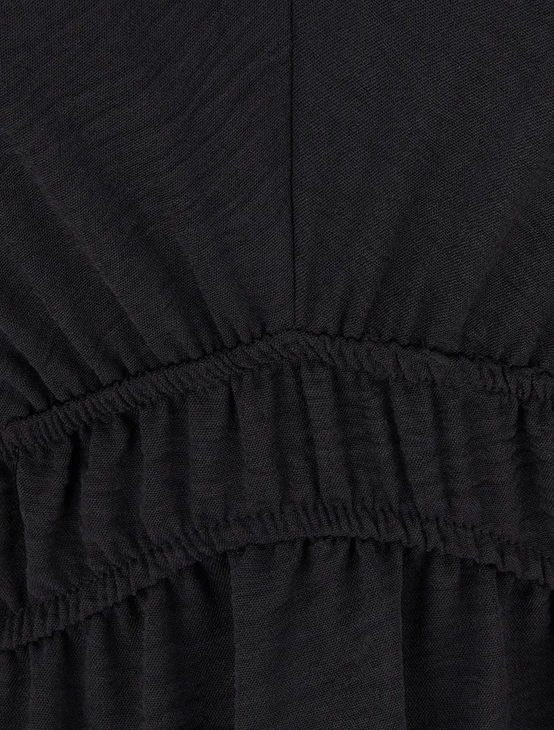 Robe longue évasée à bretelles perlées - Noir