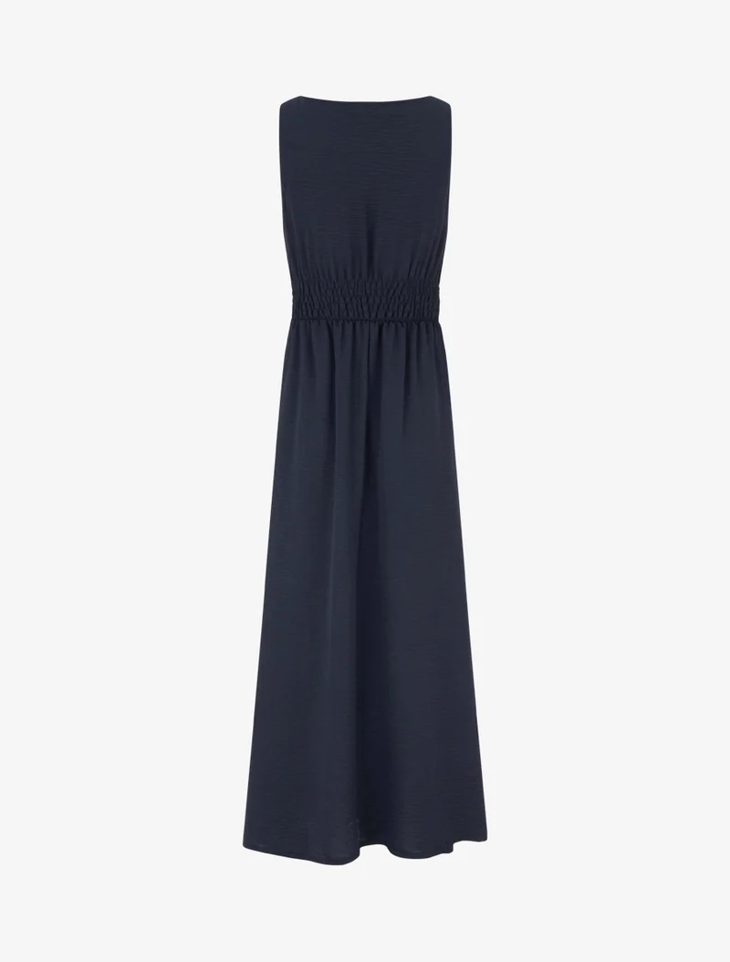 Robe longue évasée à bretelles perlées - Marine