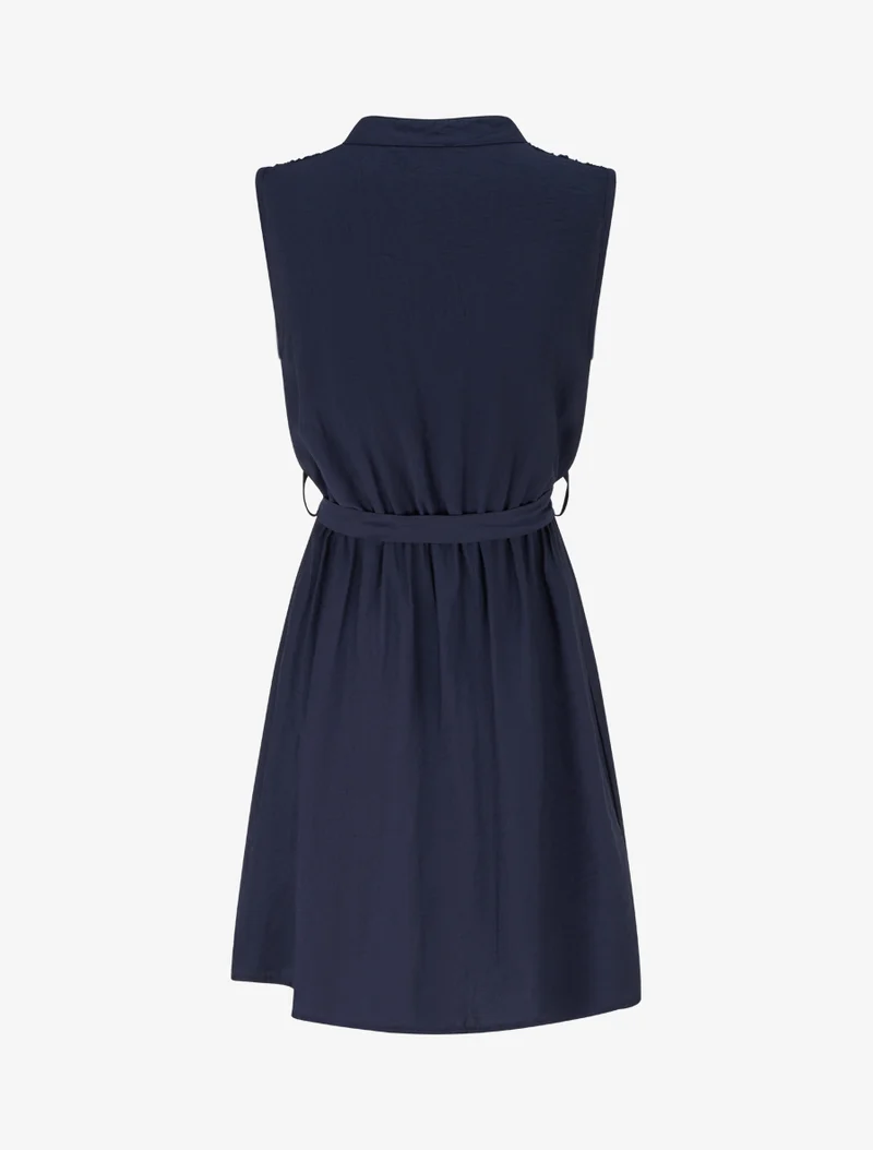 Robe mi-longue boutonnée sans manches - Marine