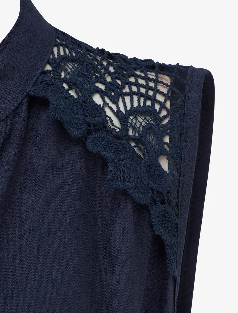 Robe mi-longue boutonnée sans manches - Marine