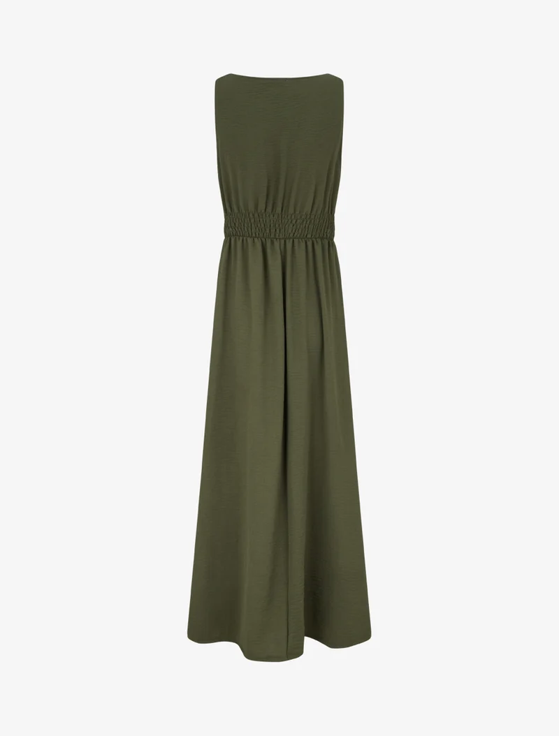 Robe longue évasée à bretelles perlées - Kaki