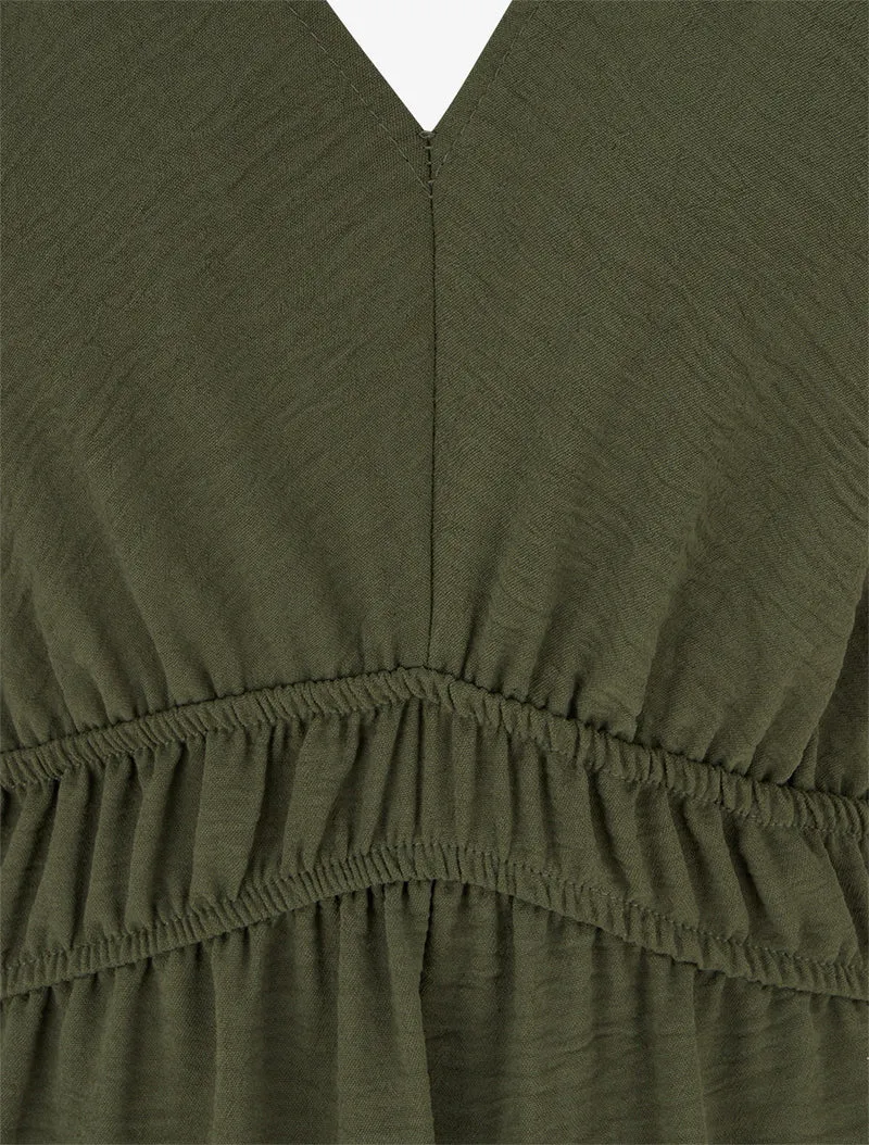 Robe longue évasée à bretelles perlées - Kaki
