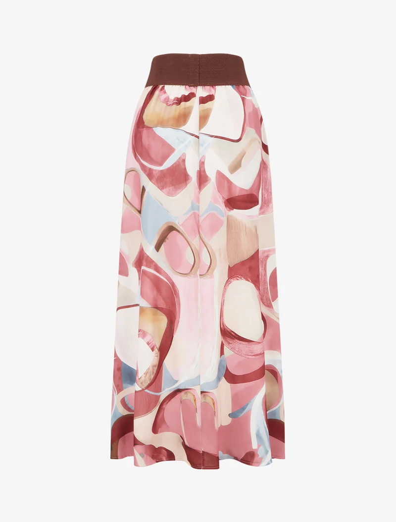 Jupe longue imprimé abstrait à taille fantaisie - Rose