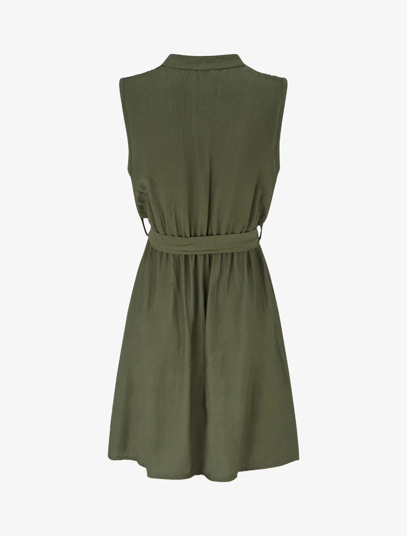 Robe mi-longue boutonnée sans manches - Kaki