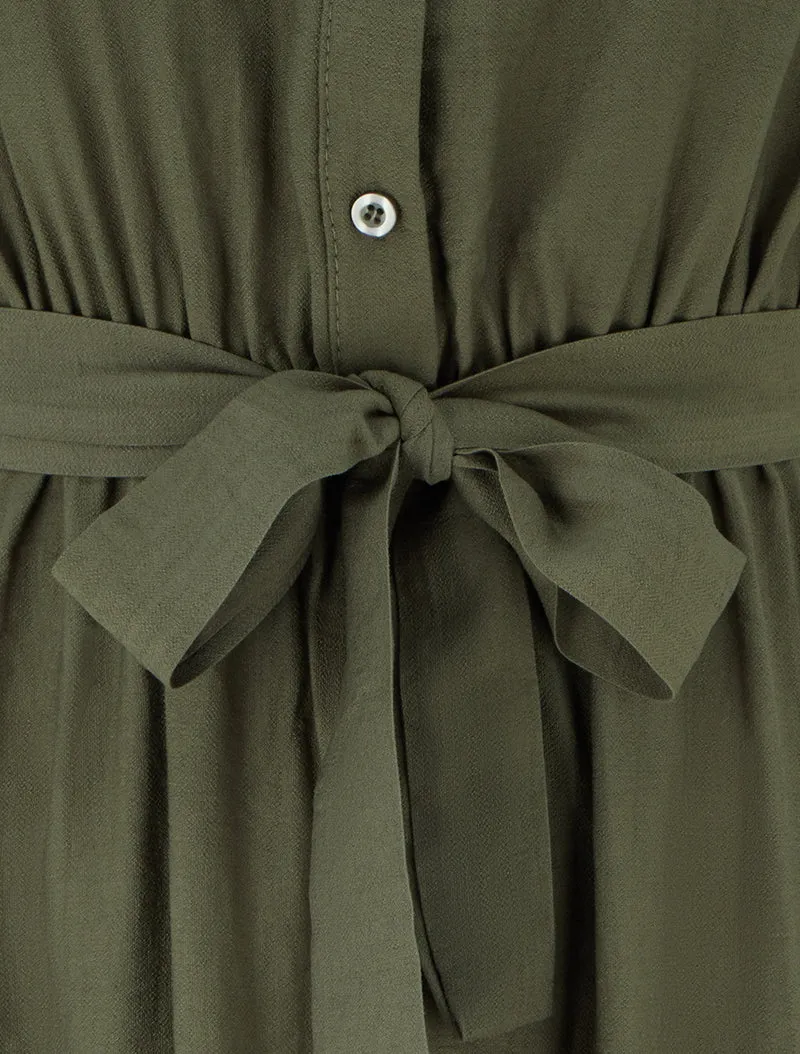 Robe mi-longue boutonnée sans manches - Kaki