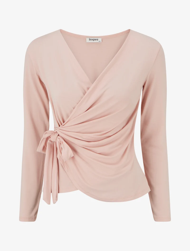 Top uni à col cache-coeur - Rose