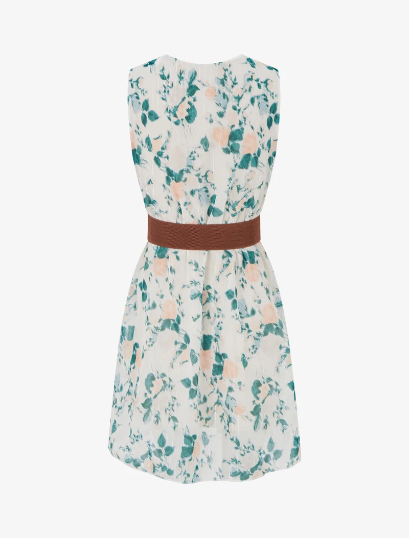Robe imprimé fleuri à rayures irisés - Vert sapin