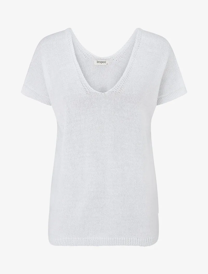 Top droit en maille à manches courtes - Blanc