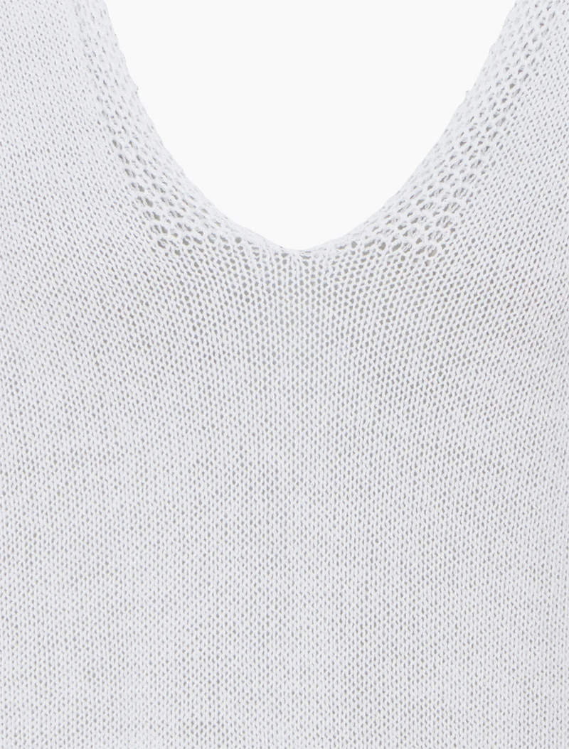 Top droit en maille à manches courtes - Blanc