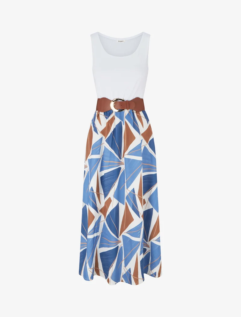 Robe longue sans manches imprimé graphique - Bleu clair