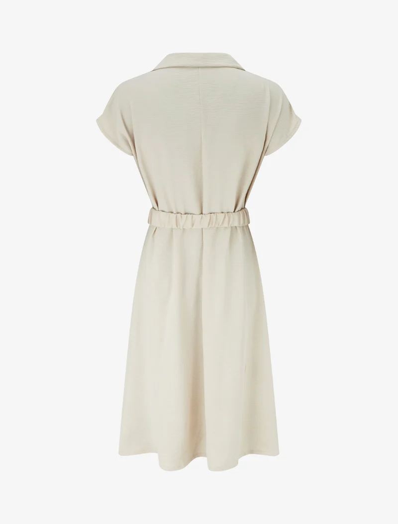 Robe fluide unie ceinturée - Beige